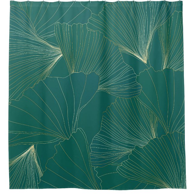 Golden Ginkgo Leaves Art Deco Shower Curtain (Front)