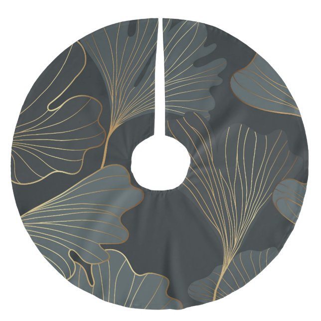 Golden Ginkgo: Luxurious Floral Deco. Brushed Polyester Tree Skirt (Front)
