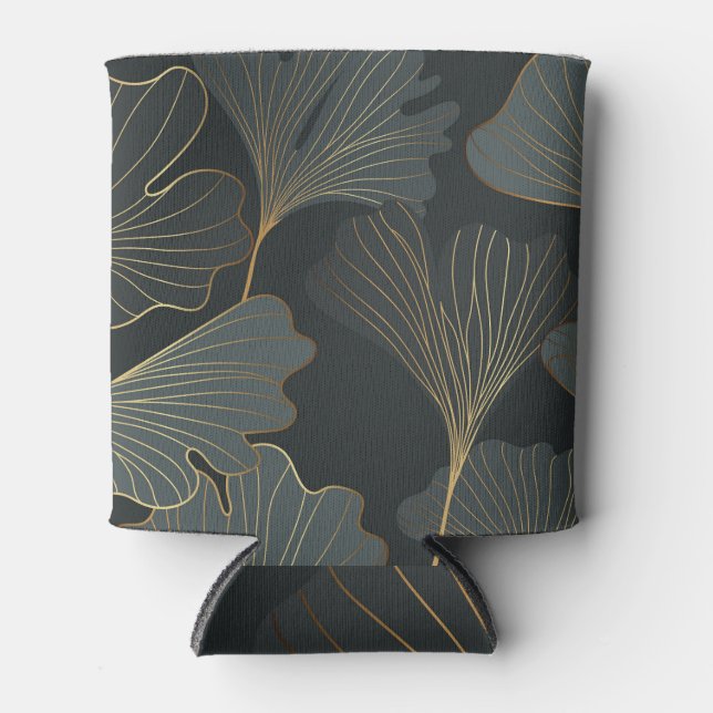 Golden Ginkgo: Luxurious Floral Deco. Can Cooler (Front)