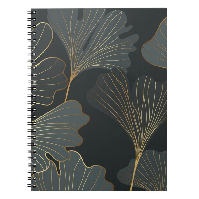Golden Ginkgo: Luxurious Floral Deco. Notebook (Front)
