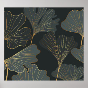 Golden Ginkgo: Luxurious Floral Deco. Poster