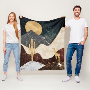 Golden Giraffe Desert Landscape & Marble Mountain Fleece Blanket