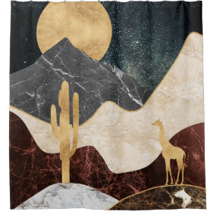 Golden Giraffe Desert Landscape & Marble Mountain Shower Curtain