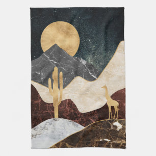 Golden Giraffe Desert Landscape & Marble Mountain Tea Towel