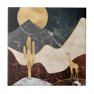 Golden Giraffe Desert Landscape & Marble Mountain Tile