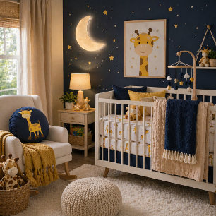 Golden Giraffe on Midnight Navy Round Cushion