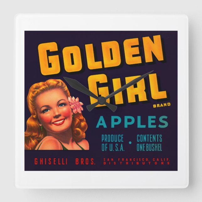 Golden Girl Apples Square Wall Clock (Front)