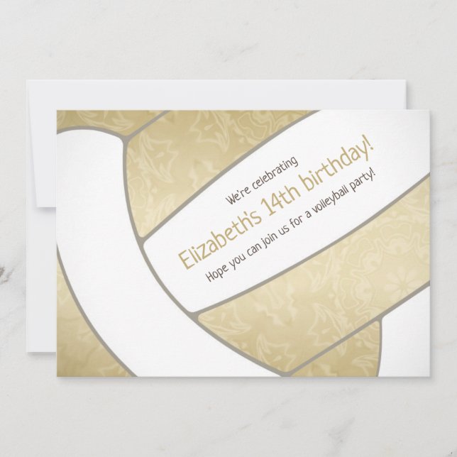 Golden girly volleyball sports themed party invitation (Front)