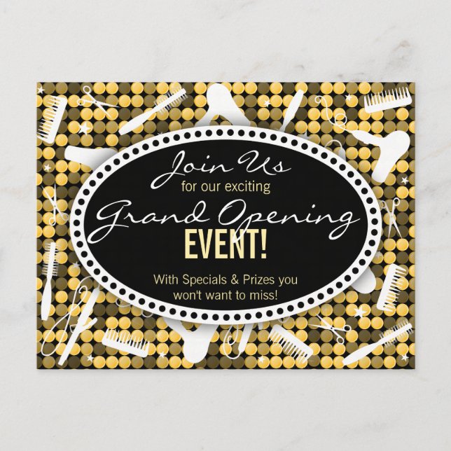 Golden Glam Custom Hair Salon Event Postcard (Front)