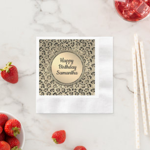 Golden Glam Leopard Print Birthday Napkin