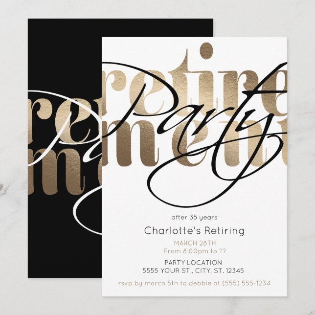 Golden Glam Retirement Party Invitations (Front/Back)