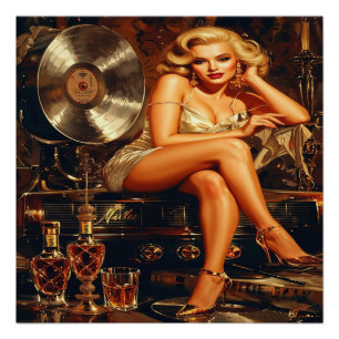Golden Glamour: A Retro Cocktail  Poster