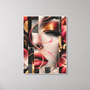 Golden Glamour Woman Collage Art Canvas Print