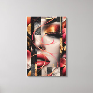 Golden Glamour Woman Collage Art Canvas Print
