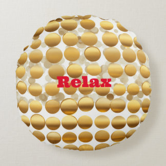 "Golden Gleam: Polka Dot Round Throw Pillow" Round Cushion