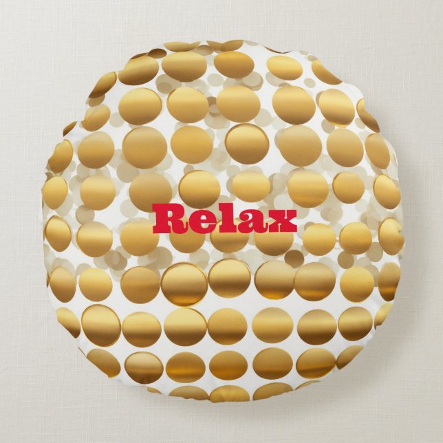 "Golden Gleam: Polka Dot Round Throw Pillow" Round Cushion (Front)
