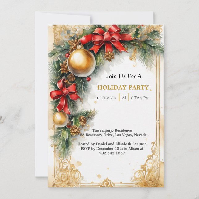 Golden Glimmer: Deluxe Christmas Invitation (Front)