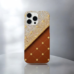 Golden Glimmer - Glitter & leather  iPhone 16 Pro Max Case