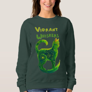 Golden Glimmer: Light Green and Yellow Feline Sweatshirt
