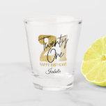 Golden glitter 21st Birthday Shot Glass<br><div class="desc">Stylish and fashionable shot glass for a 21st birthday celebration. The design showcases an elegant yellow gold "21, " beautifully written calligraphy script of "twenty one, " heartfelt "happy birthday" wishes, and the option to personalise it with a name. This trendy gift is perfect to commemorate a 21st birthday milestone....</div>