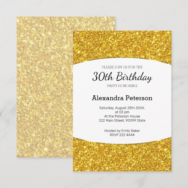 Golden Glitter 30th Birthday Invitation (Front/Back)