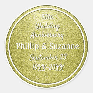 Golden Glitter 50th Wedding Anniversary Custom Classic Round Sticker