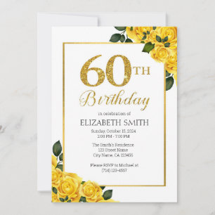 Golden Glitter 60th Birthday Invitation Template 