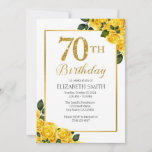 Golden Glitter 70th Birthday Invitation Template<br><div class="desc">Celebrate a remarkable milestone with our golden glitter 70th birthday invitation template featuring vibrant yellow roses. This elegant 5x7 invitation template is perfect for a memorable 70th birthday celebration. Customisable to fit any theme or style,  it's ideal for both formal and casual events</div>