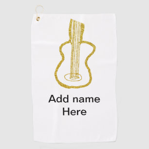 Golden glitter acoustic guitar add name doodle  golf towel