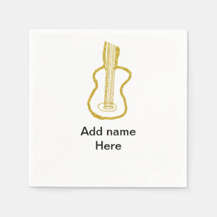 Golden glitter acoustic guitar add name doodle napkin