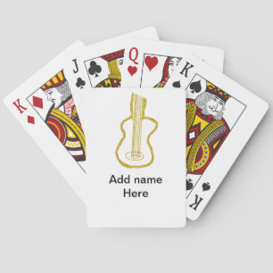Golden glitter acoustic guitar add name doodle playing cards