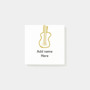Golden glitter acoustic guitar add name doodle post-it notes