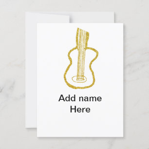 Golden glitter acoustic guitar add name doodle postcard