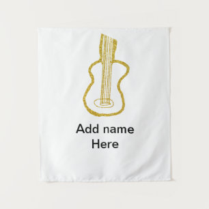 Golden glitter acoustic guitar add name doodle tapestry