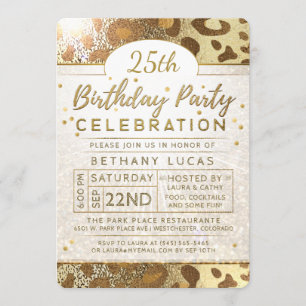 Golden Glitter Animal Print Birthday Party Invitation