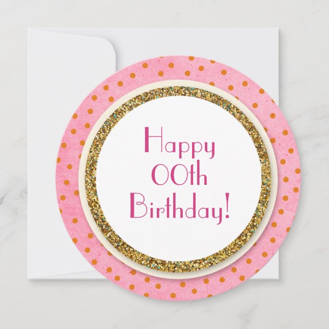 Golden GLITTER Any Birthday Personalised balloon Holiday Card (Front)