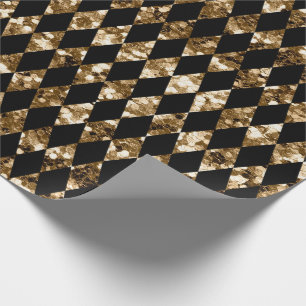 Golden Glitter Black Harlequin Pattern Christmas Wrapping Paper