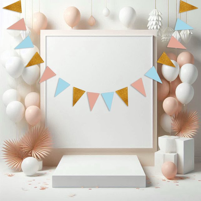 Golden Glitter Blue And Pink Birthday Party Bunting (Creator Uploaded)