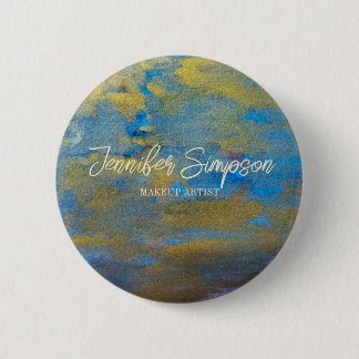 Golden Glitter Blue Watercolor Abstract Name 6 Cm Round Badge