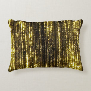 Golden Glitter: Bokeh Particles Background Decorative Cushion