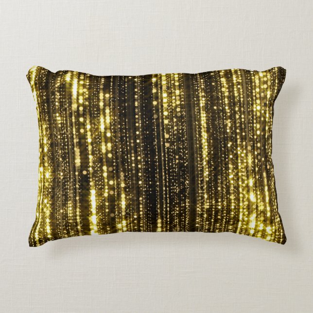 Golden Glitter: Bokeh Particles Background Decorative Cushion (Front)