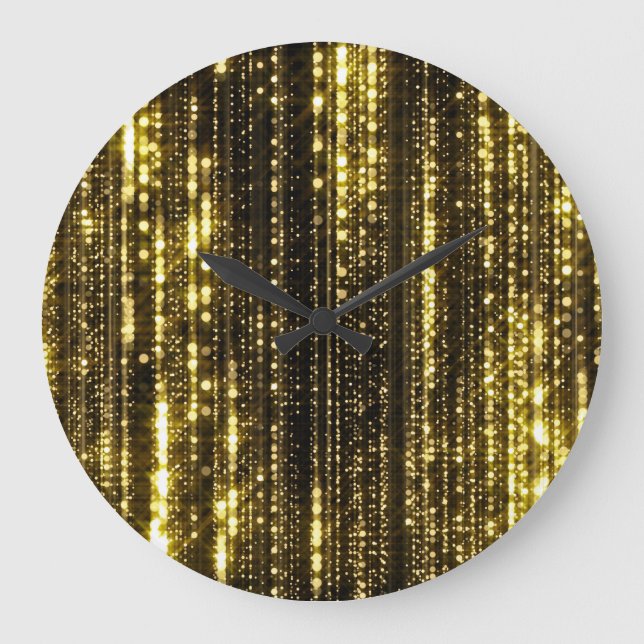 Golden Glitter: Bokeh Particles Background Large Clock (Front)