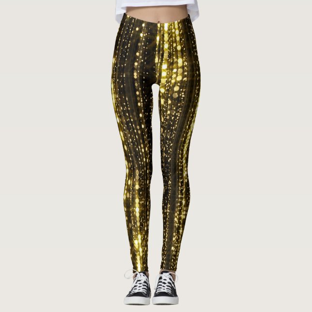 Golden Glitter: Bokeh Particles Background Leggings (Front)