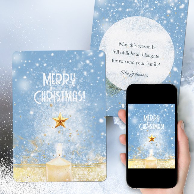 Golden Glitter Candle Christmas Holiday Card (Golden Glitter Candle Merry Christmas Holiday Card ©Susanne Sachers - Sunny Mind 🌞)