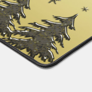 Golden Glitter Christmas trees, stars on gold Desk Mat