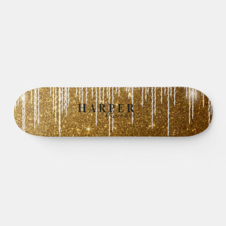 Golden Glitter Custom Name Skateboard