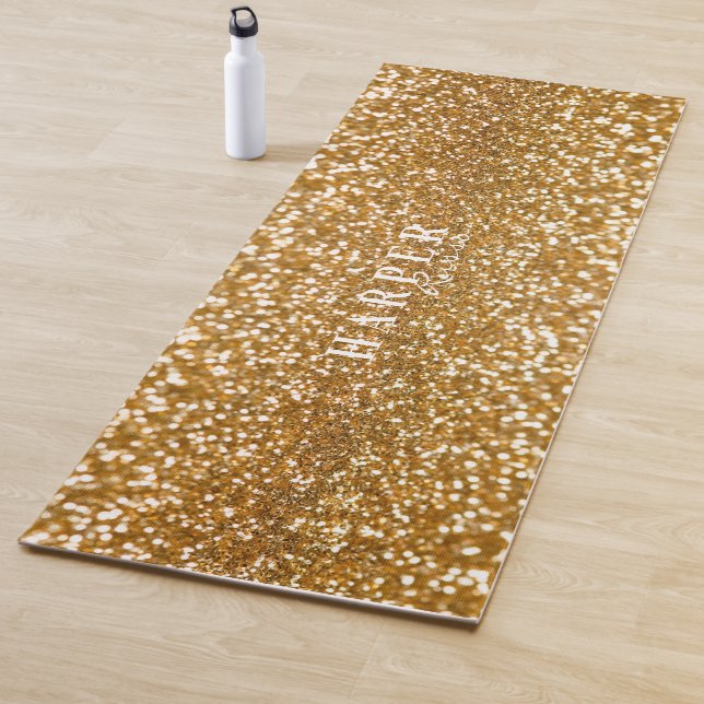 Golden Glitter Custom Name  Yoga Mat (In Situ)