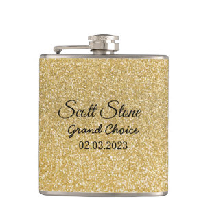 Golden Glitter Custom Text Hip Flask