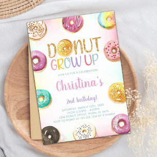 Golden Glitter Donut Birthday Invitations