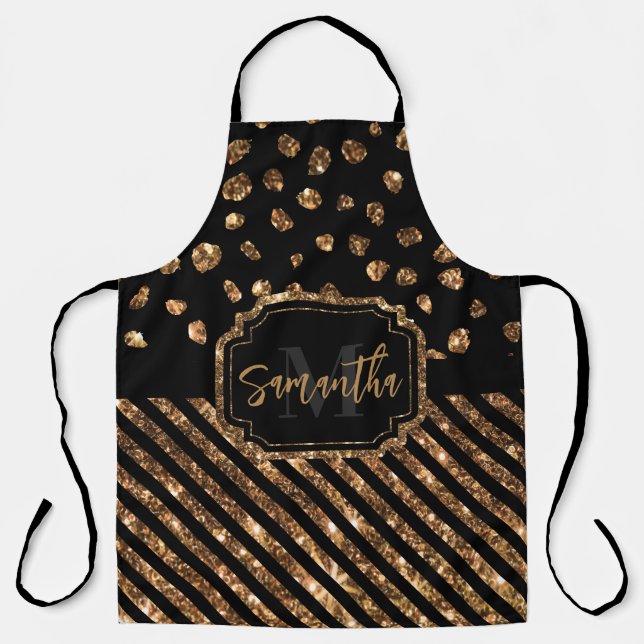 Golden Glitter Dots and Stripes Apron (Front)